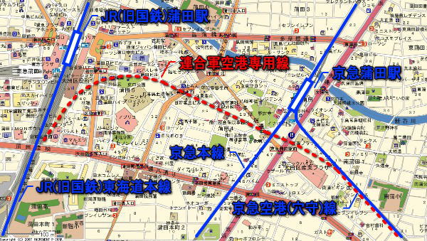 連合軍羽田空港専用線跡【省線蒲田～京浜蒲田】調査対象区間道路地図