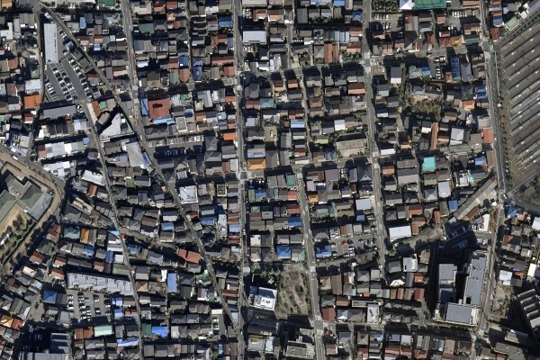 旧国鉄旧矢口発電所運炭線跡航空写真(Google Earth)