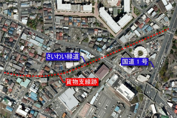 JR 東日本南武線貨物支線跡【矢向～川崎河岸】航空写真(Bing Maps)