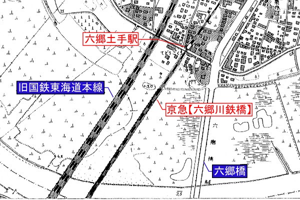 京浜急行電鉄本線旧線【六郷土手～京急川崎】旧版地形図(1/10,000 蒲田 S05/02/28)