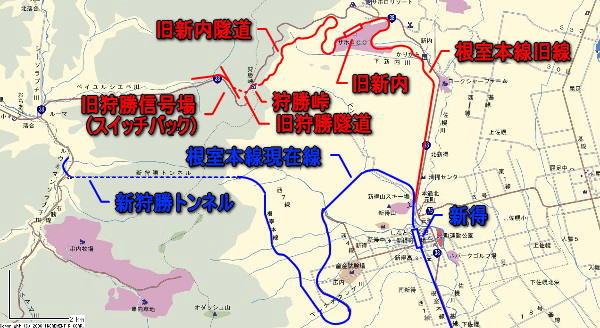 JR 北海道根室本線旧線【新得～狩勝峠付近】調査対象区間道路地図