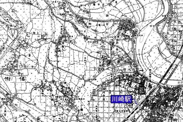 JR 東日本旧新鶴見操車場構内【江ヶ崎跨線橋】旧版地形図(1/25,000 『川崎』大正 14 年 2 月 28 日発行)