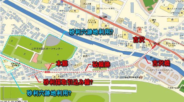 東京急行電鉄砧線跡【二子玉川園～砧本村】中耕地～本郷道路地図