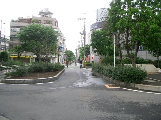 東京急行電鉄砧線跡【二子玉川園～砧本村】国道 246 号線立体交差部より中耕地駅跡を望む